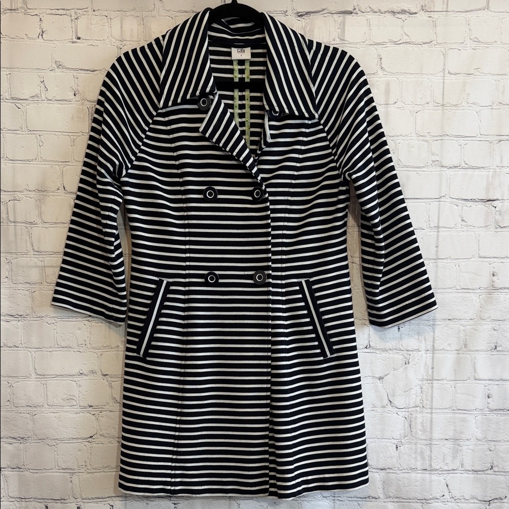 CAbi Maritime Trench Jacket Navy and White Striped Trench Coat Size Small